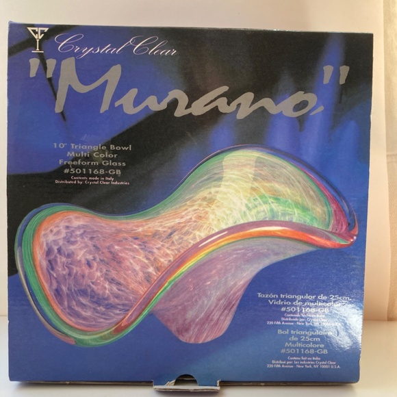 MuranoI 10”Triangle Bowl Multi Color Freeform Glass - Picture 11 of 15